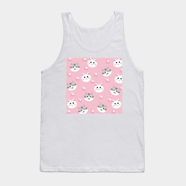 Cute pink cat pattern Tank Top by Thepurplepig